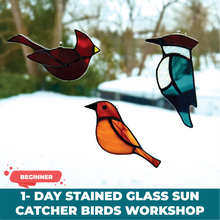 Load image into Gallery viewer, 1-Day Beginner Stained Glass Sun Catcher Birds Workshops