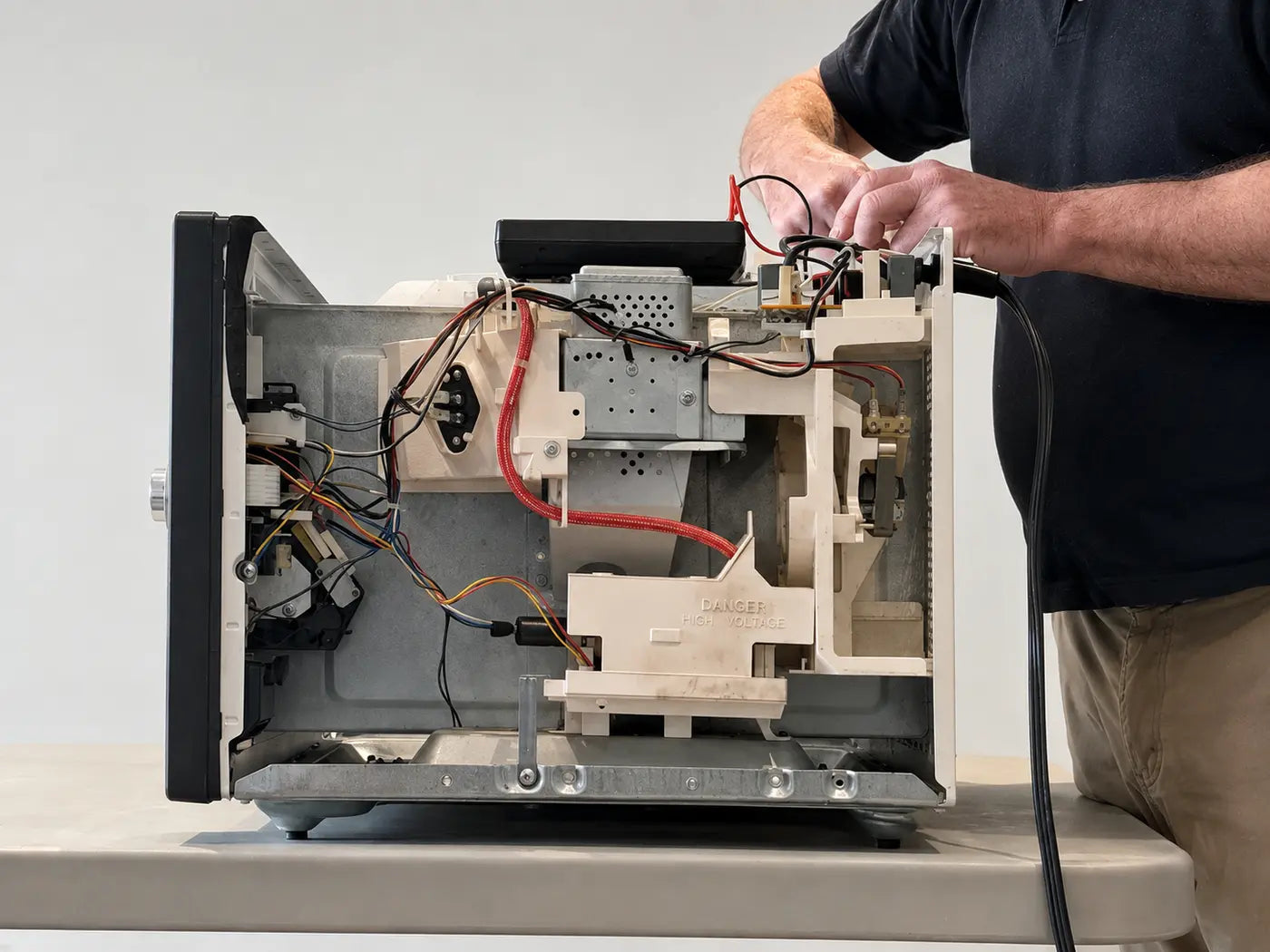 A Repair Café volunteer working on a household appliance