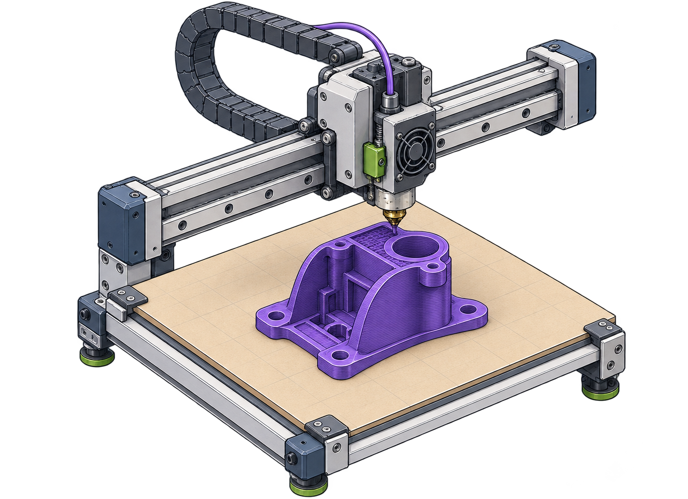 3D printer producing a purple prototype part