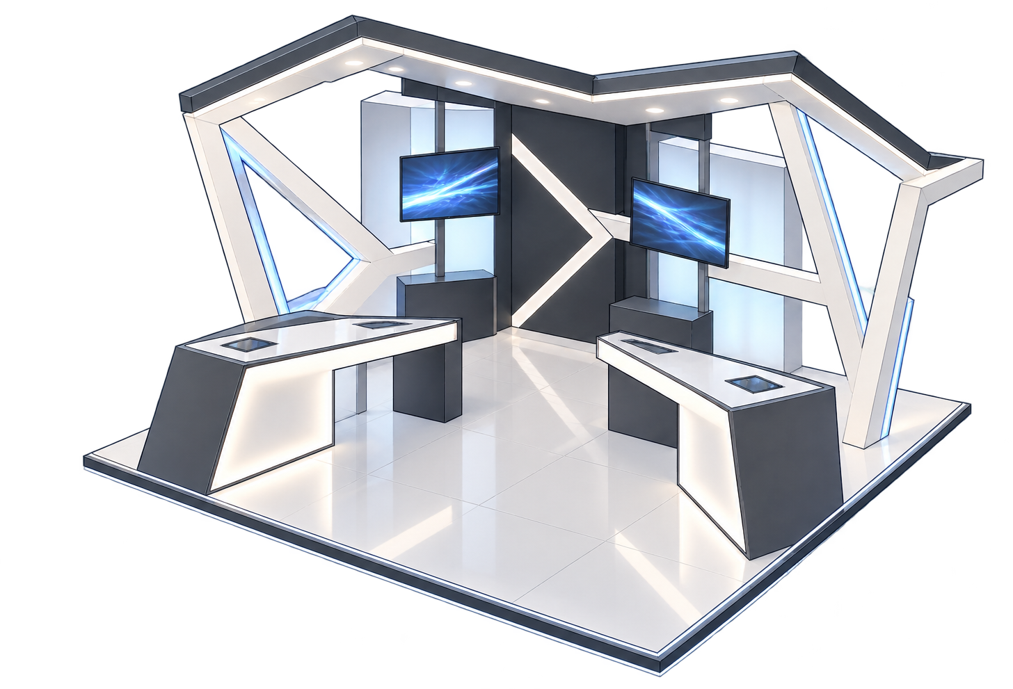 Modern custom trade show display made with CNC routing